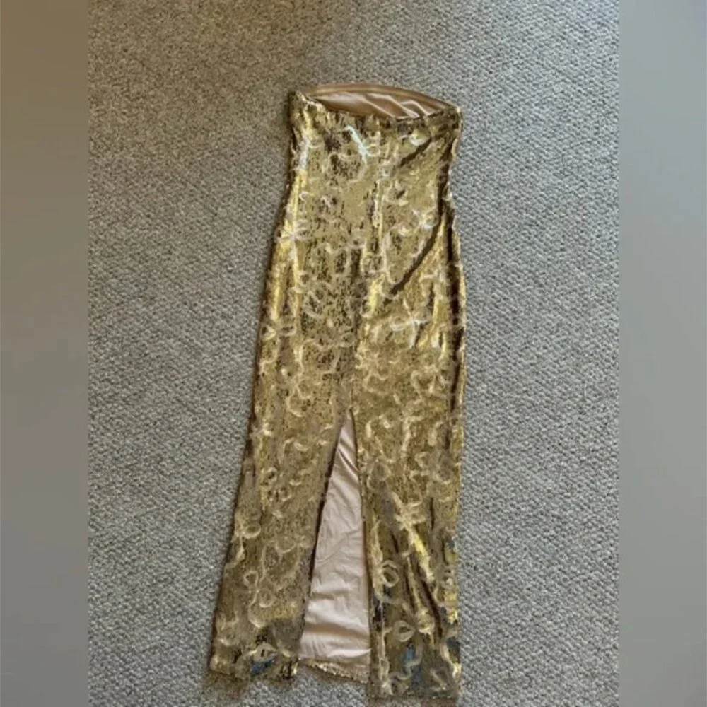 Anthropologie If by Sea Maxi Strapless Gold Sequence Dress size S - Picture 8 of 11